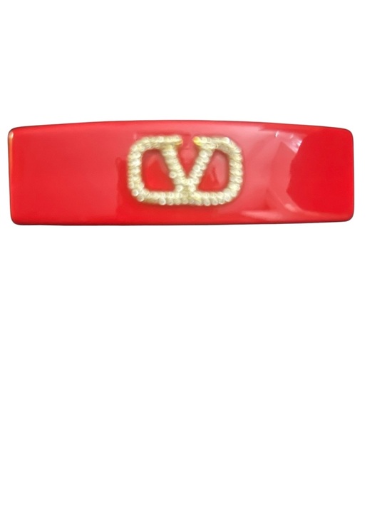 Red Hair Barrette with Gold Logo Accent main image 2
